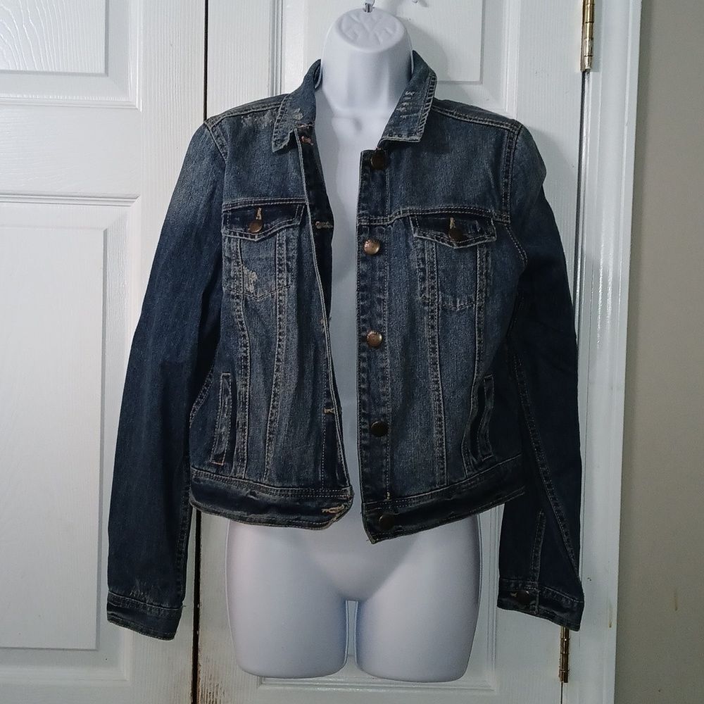 Bongo denim distressed jean denim jacket  Juniors Sz L EUC